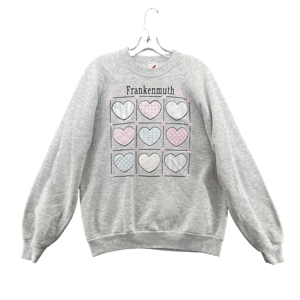 Vintage Jerzees Sweatshirt Large USA Made Cottage Core Michigan Y2k Heart Travel